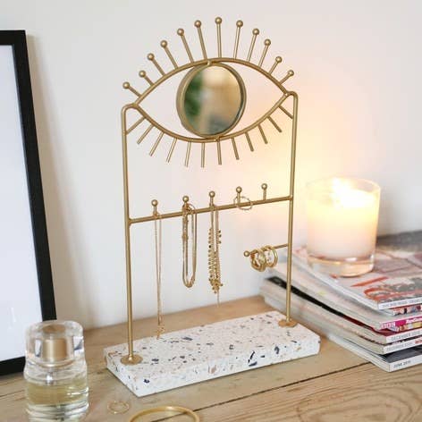 Eye Mirror And Jewellery Holder With Terrazzo Base