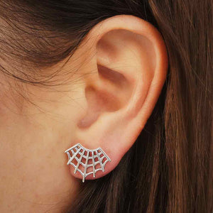Sterling Silver Spider Web Post Earrings 14x17mm
