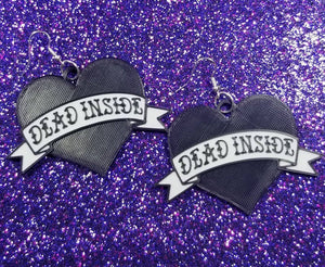 Dead Inside Tattoo Heart Goth Statement Earrings 3D Printed