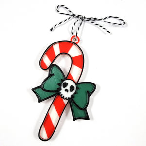 Spooky Skull Candy Cane 3D Printed Christmas Ornament