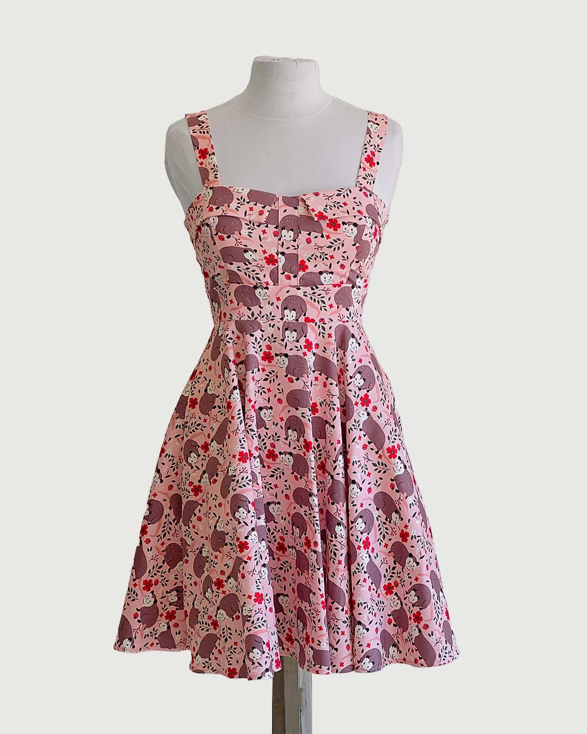 Fold Over Sleeveless Dress W/ Pocket In Possum Print: XL