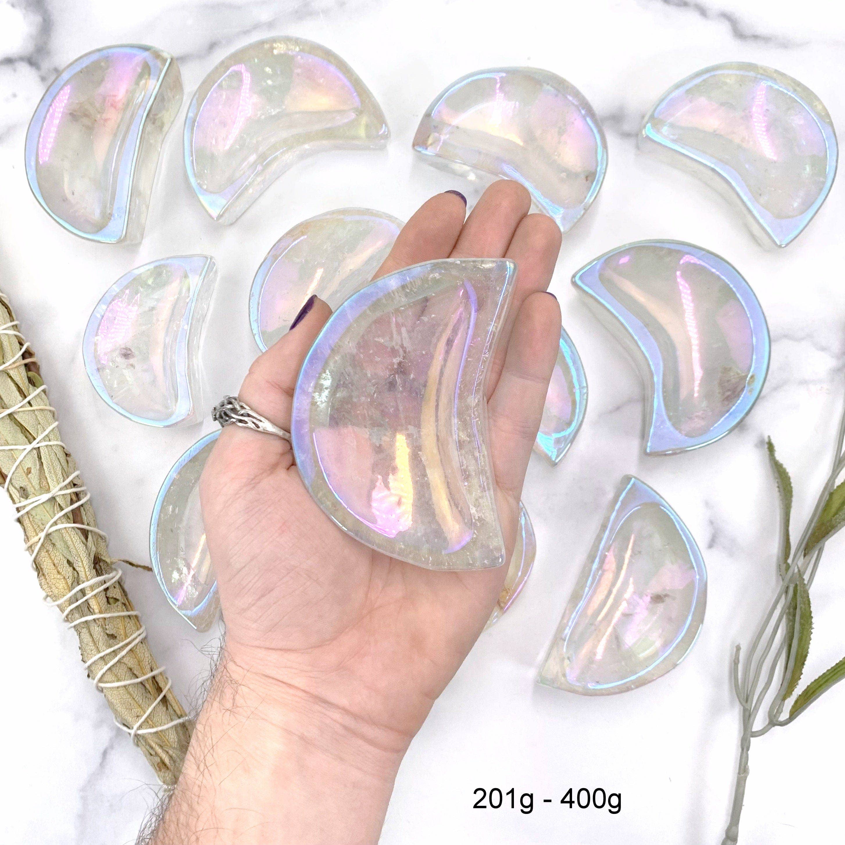 Angel Aura Crystal Quartz Moon Bowls: 201g - 400g