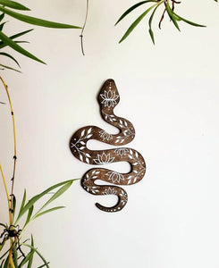 Serpent, wood snake art, flower snake boho decor wall art